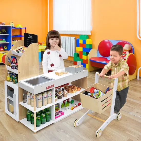 Costway Grocery Store Playset Pretend Play Supermarket Shopping Set with Shopping Cart {2}