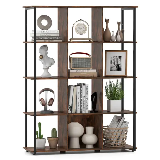 Costway 12-Cube Bookcase 57" Tall Freestanding Bookshelf Industrial Shelf Display Rack {1}