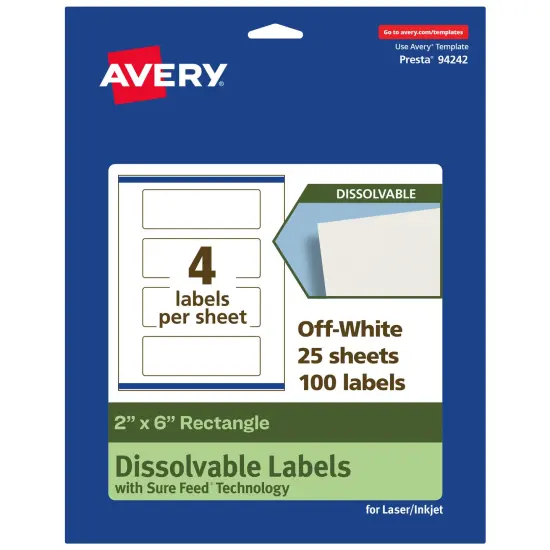 Avery Dissolvable Labels, 2" x 6" Rectangle {1}