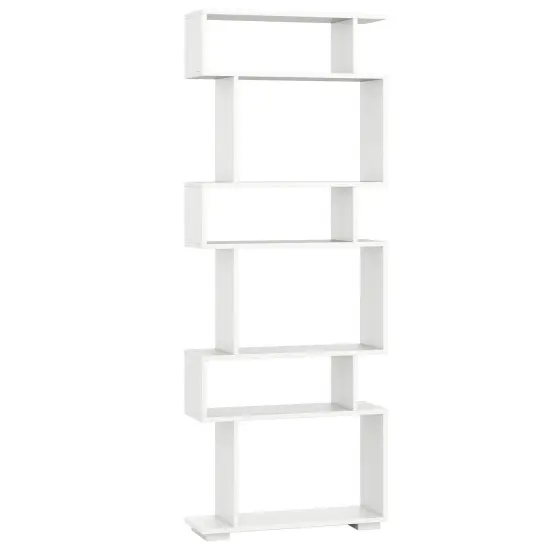 Costway 6-tier Storage Bookshelf S-shaped Geometric Bookcase with Anti-toppling Kits Brown/Black/White {9}