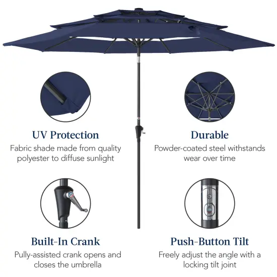 Best Choice Products 10ft 3-Tier Patio Umbrella, Market Sun Shade w/ Tilt Adjustment, Easy Crank Navy Blue {6}