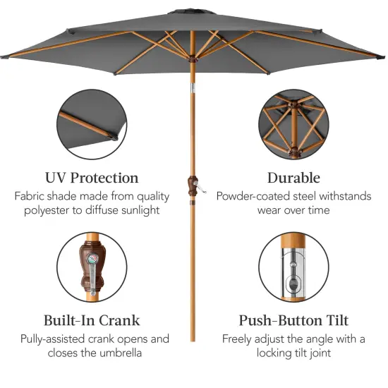 Best Choice Products 10ft Outdoor Woodgrain Pattern Steel Market Patio Umbrella w/ Crank, Tilt Gray {6}