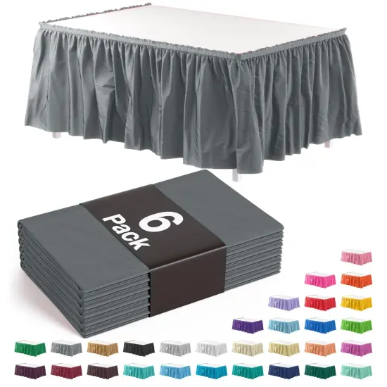 Ruffle Disposable Table Skirt 14 Ft Long Pleated Table Skirts with Adhesive Strip &ndash; Fits 6ft+ Rectangle or Round Tables &ndash; Ideal for Birthday Parties, Gender Reveal, Baby Showers & Event Decorations 6 pack by Exquisite Silver {1}