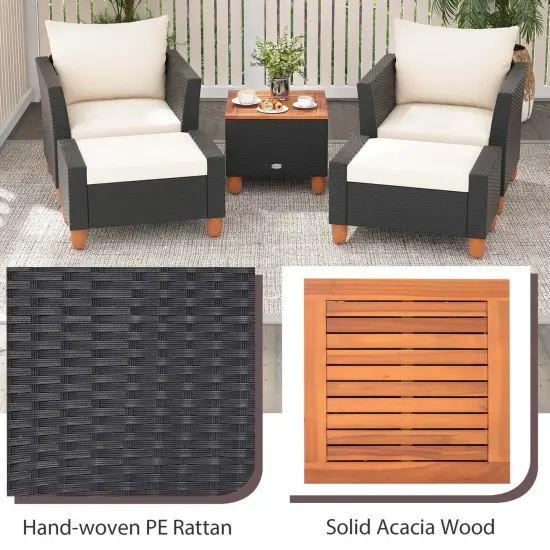 Costway 5 PCS Patio Furniture Set with Storage Table Ottomans Soft Pillows & Cushions {6}