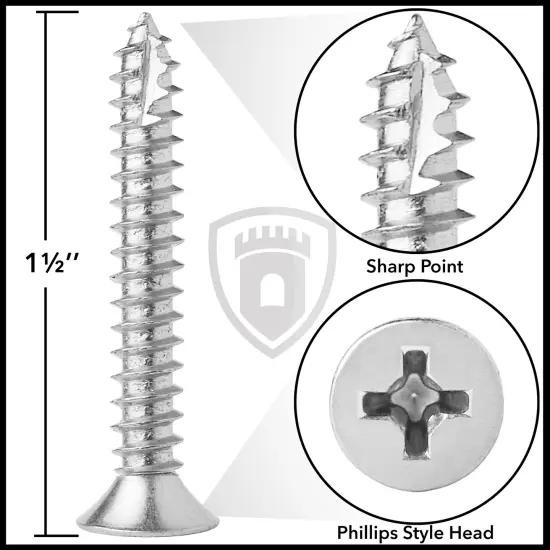 Cauldham Wood Screws #9 x 1-1/2 Inch for Door Hinges - 25 pack {4}
