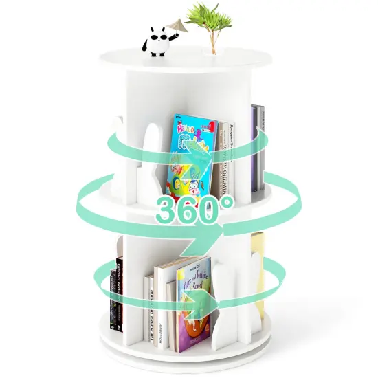 Costway Kids Rotating Bookshelf 2 Tier Freestanding 360&deg; Revolving Display Storage Rack White/Pink {8}