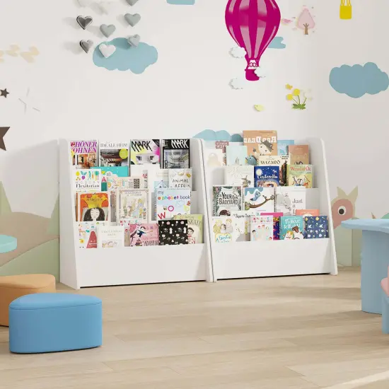 Costway 4-tier Kids Wooden Bookshelf Toddlers Book Rack with Deep Shelves Natural/White {5}