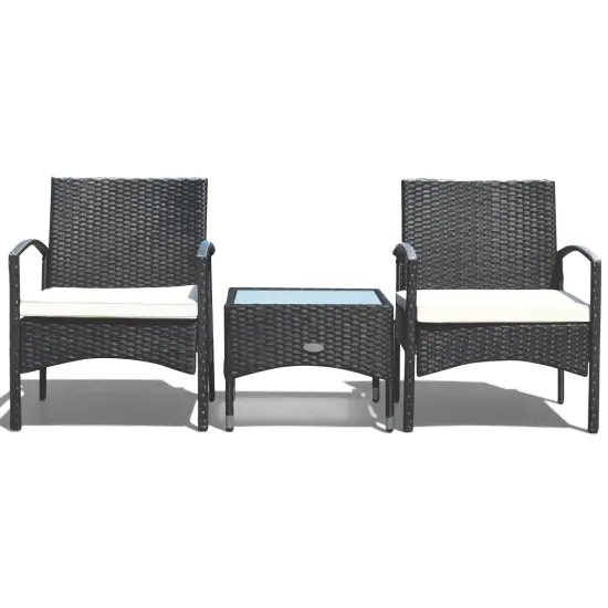 Costway 3 PCS Furniture Set Table & 2 Chair Patio Wicker Rattan W/Cushion {4}