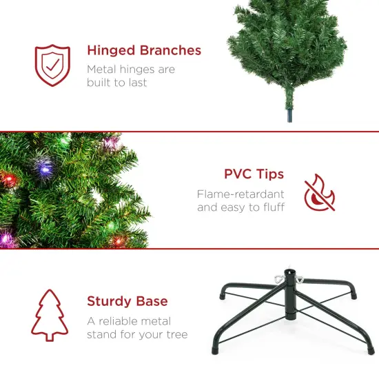 Best Choice Products 6ft Pre-Lit Premium Hinged Artificial Christmas Pine Tree w/ 1,000 Tips, 250 LED Lights, Metal Base Green {6}