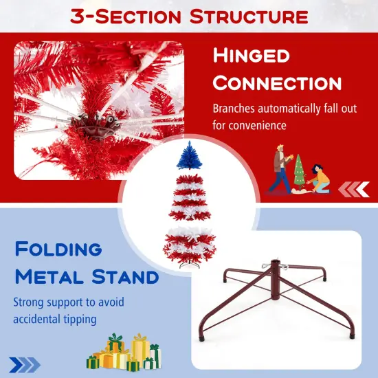 Costway 7.5 FT Patriotic Pre-Lit Artificial Christmas Tree with 1341 Branch Tips 480 Lights {6}