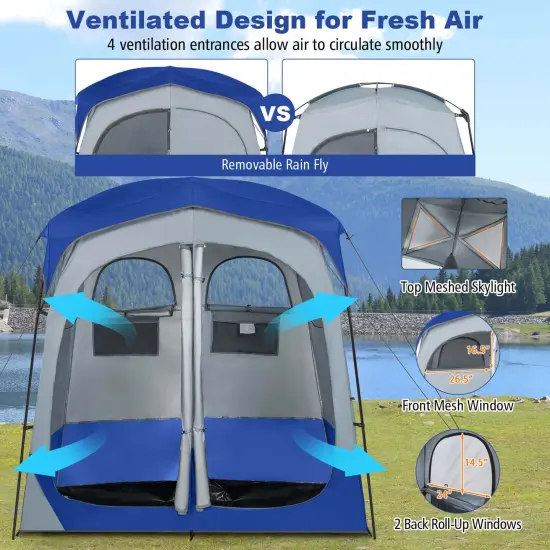 Goplus 2 Room Shower Tent Oversize Privacy Shelter Portable Dressing Toilet Outdoor Gray/Blue/Brown {12}
