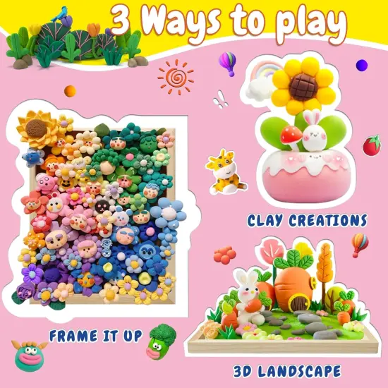 Air Dry Clay with Picture Frame,24 Colors Modeling Clay Painting DIY Kit for Kids and Adults,Soft&Ultra Light,Christmas&Birthday Gifts Education Craft Toy with Sculpting Tools {2}
