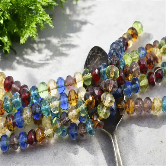 *25* 6x8mm Mixed Transparent Picasso Fire Polished Rondelle Beads {2}