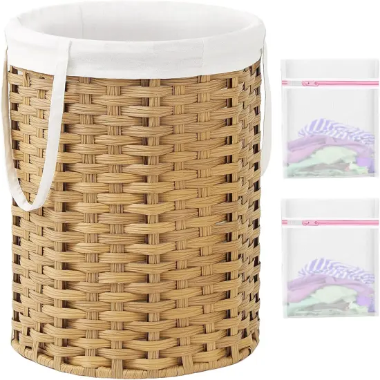 Laundry Hamper Round 19.0 Gal (72 L) Handwoven Rattan Laundry Basket, Large Wicker Laundry Hamper with Removable Laundry Bag Handles 2 Mesh Bags for Bathroom Living Room Natural {1}