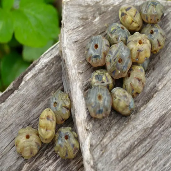 5x8mm Rustic Matte Champagne Beige Picasso Ribbed Rondelle Beads - 8" Strand {5}