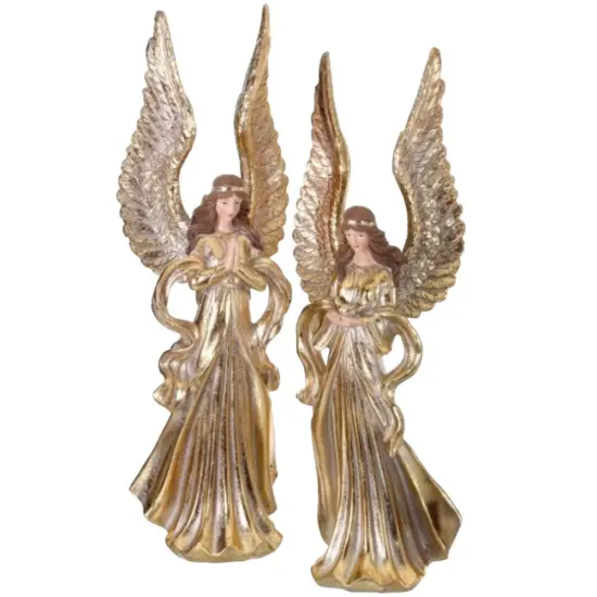 12" Resin Raised Wing Elegant Angel Sculpture - 2AST Premium Decorative Piece Christmas {1}