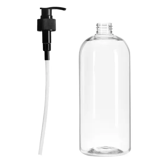 Okuna Outpost 34 oz Pump Bottles for Shampoo and Conditioner, 4 Pack Refillable Empty Shampoo Bottles, No-Spill, Clear Large Soap Dispenser with Black Pumps, Use for Hand Soap, Body Wash, Lotion {6}