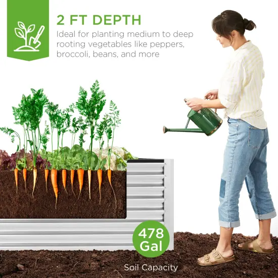 Best Choice Products 8x4x2ft Outdoor Metal Raised Garden Bed, Planter Box for Vegetables, Flowers, Herbs Galvanized {3}