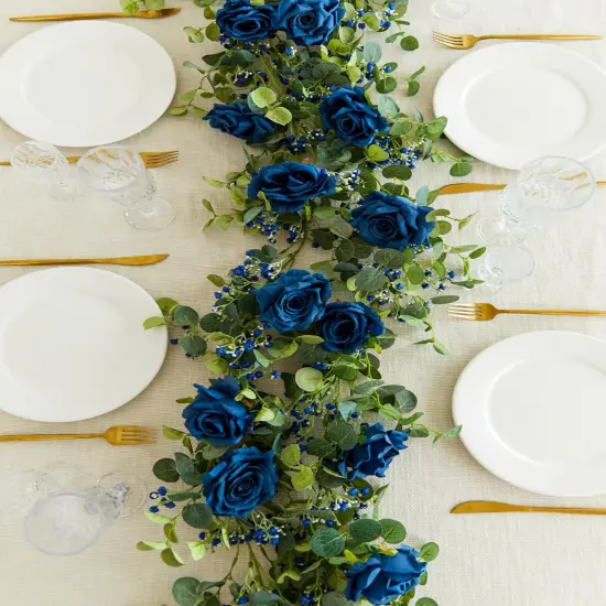 5.91FT Artificial Eucalyptus Greenery with Flowers, Fake Rose Gypsophila for Wedding Spring Home Party Decor (Blue, 1) {4}