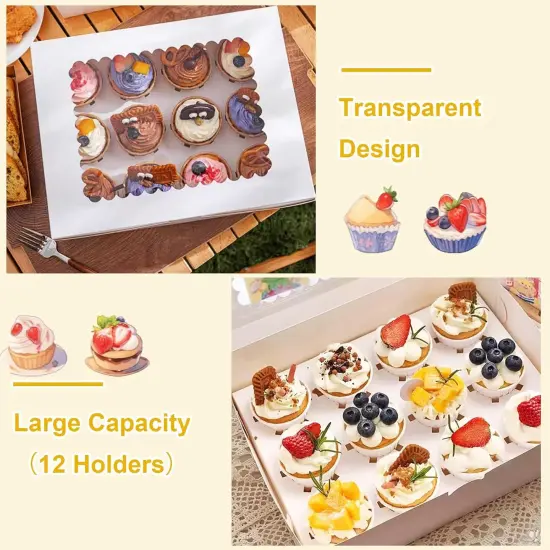 24 PCS White Cupcake Boxes, 12 Count Cupcake Containers with Window and Insert, 12.7 x 9.8 x 3.7 Inch Cupcake Holder Easy Transport and Presentation Ideal for Cupcakes, Desserts, and More {4}