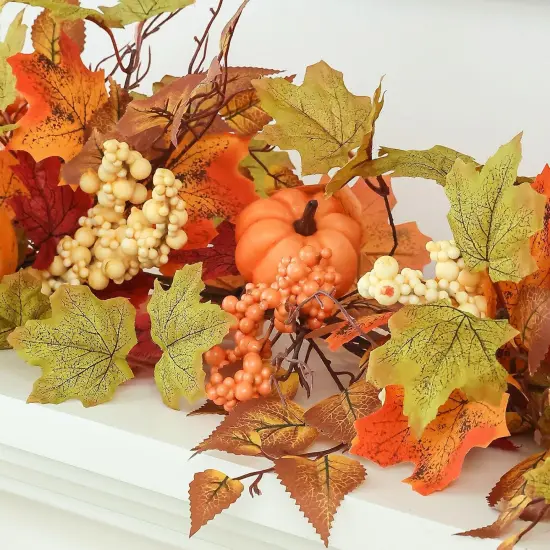 Fall Decor Artificial Maples Leaf Pumpkin Garland 10FT Autumn Maple Vines Garland Thanksgiving Halloween Harvest Decorations for Home Porch Mantle Fireplace Farmhouse Outdoor Indoor (10FT,Maple) {3}