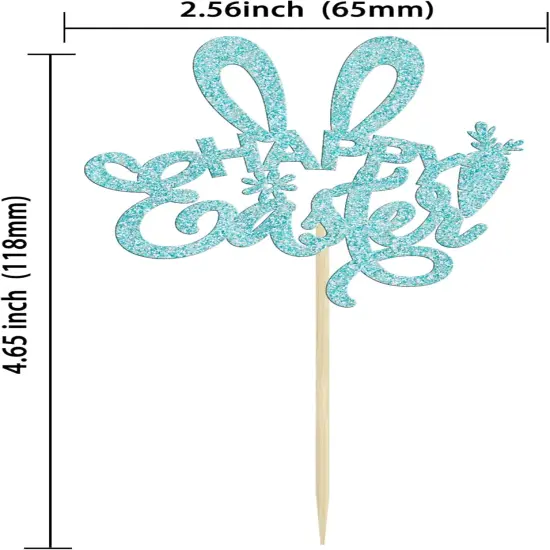 24Pcs Happy Easter Cupcake Toppers Blue Glitter Easter Rabbit Ear Cupcake Picks Decorations for Happy Easter Day Theme Baby Shower Kids Birthday Party Supplies {2}