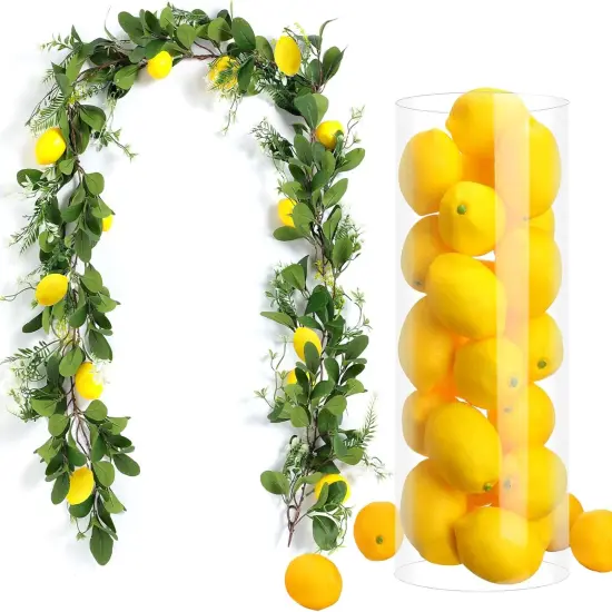 6 ft Artificial Lemon Garland 30 Pcs 3 x 2 Inch Fake Lemons Spring Greenery Garland Wreath Faux Lemon Decoration for Home Front Wedding Party Table {1}