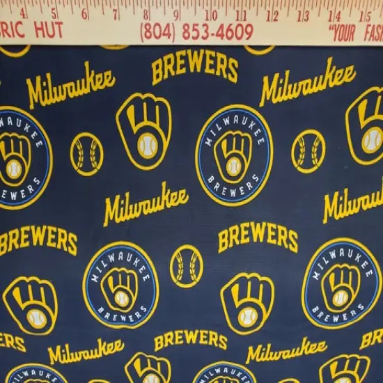 Licensed MLB Milwaukee Brewers Navy Cotton 60341-B Fabric by the Yard {1}