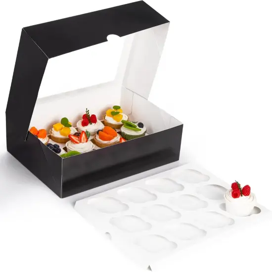6PCS Cupcake Containers with Window, Black Cupcake Holder with Insert Pastry Box 12 Count Holding 72 Cupcakes for Birthday Holiday Party Bakery Supplies {1}
