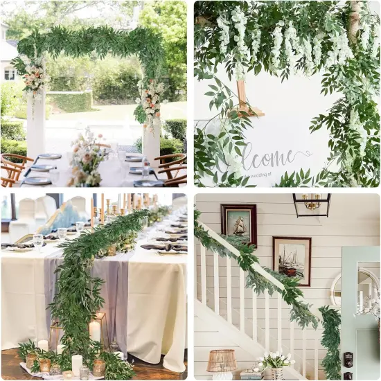 Artificial Willow Leaves Vine Twigs 2Pcs 6Ft Fake Hanging Plant Silk Willows Leaf Ivy Garland Faux Italian Ruscus Greenery Decor for Indoor Outdoor Wedding Arch Jungle Beach Birthday Party Home Garden {2}