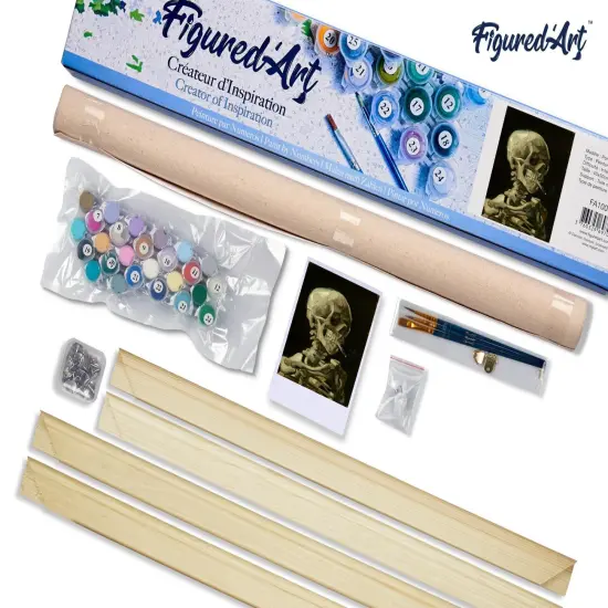 Figured'Art Paint by Numbers Kit for Adults Skull 16"x20" - Craft Art Painting Rolled Canvas with DIY wooden frame {5}