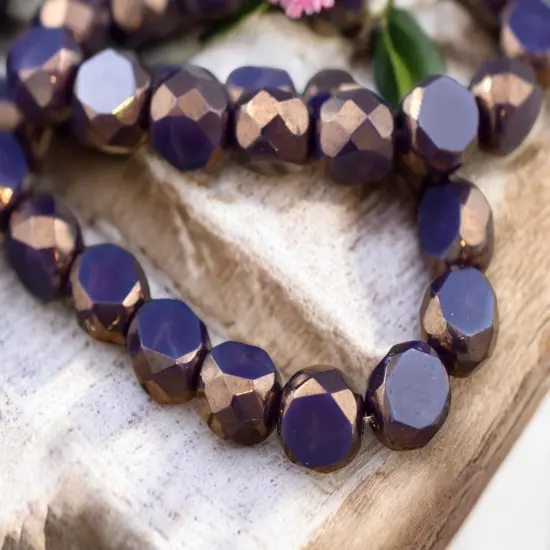 *15* 8mm Bronze Washed Plum Opal 2 Cut Fire Polished Faceted Round Beads {1}