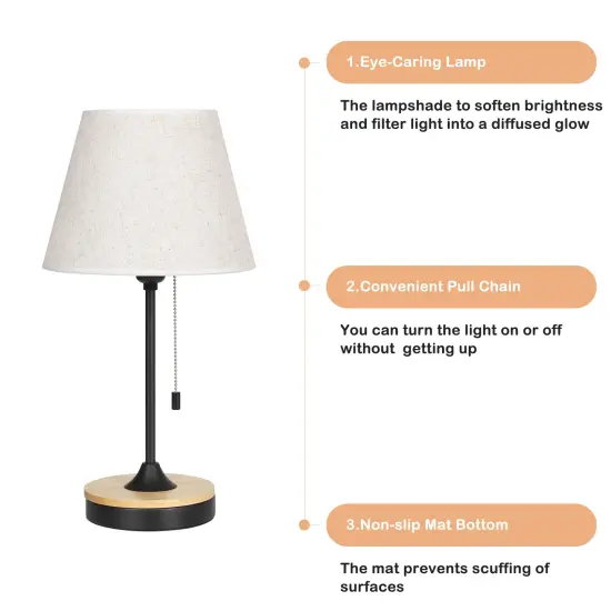 2pcs Wood Desk Lamps Energy Efficient with Linen Shade {2}