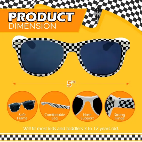 4E's Novelty 6 Pack Kids Race Car Checkered Sunglasses Bulk with UV400 Protection - Ideal for Race Car Theme Birthday Decor {4}