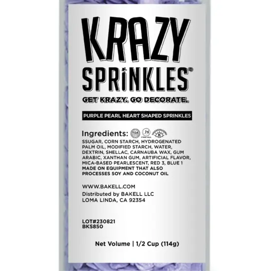 Krazy Sprinkles - Purple Pearl Hearts (1/2 Cup, 1x Jar) for Cakes, Ice Cream & Cookies {4}