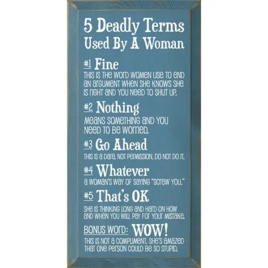 Understanding Women&rsquo;s 'Fine' & 'Nothing' &ndash; Solid Knotty Pine Quote Wall Decor Blue-White {1}