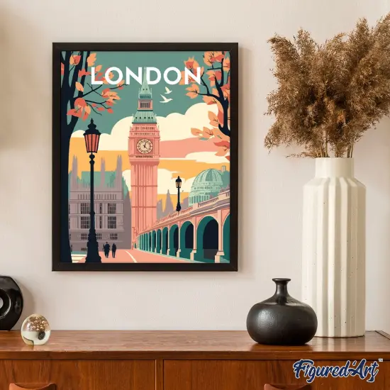 Figured'Art Paint by Numbers for Adults Travel Poster London 2 16"x20" - Craft Art Painting Rolled Canvas with DIY wooden frame {4}