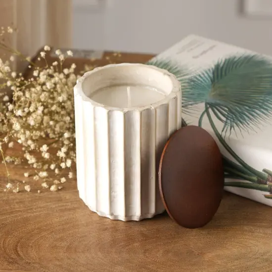 Beige Ecomix Wax Fill Fragrance Jar Candle With Wooden Lid {1}