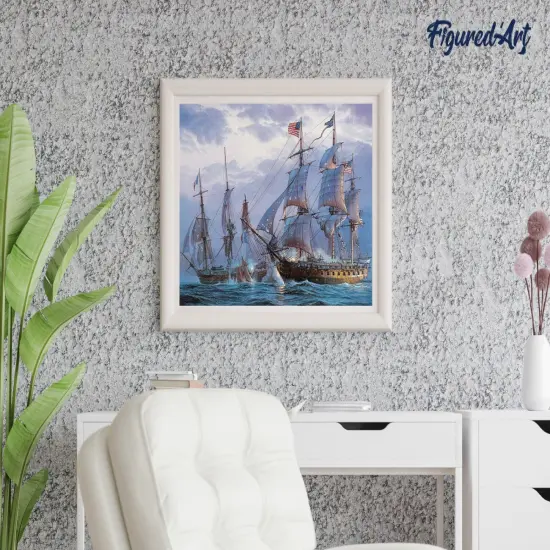 Figured'Art Paint by Numbers Kit for Adults The American Fleet 16"x20" - Craft Art Painting DIY Kit Rolled Canvas without frame {4}
