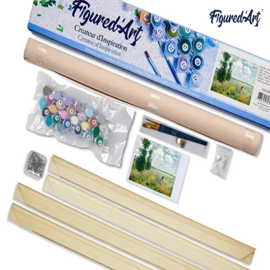 Figured'Art Paint by Numbers Kit for Adults Monet Field of Poppies 16"x20" - Craft Art Painting Rolled Canvas with DIY wooden frame {5}