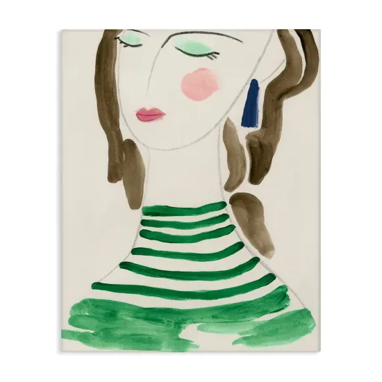 Stupell Industries Woman in Green Stripes Canvas Wall Art Design by June Erica Vess  {1}