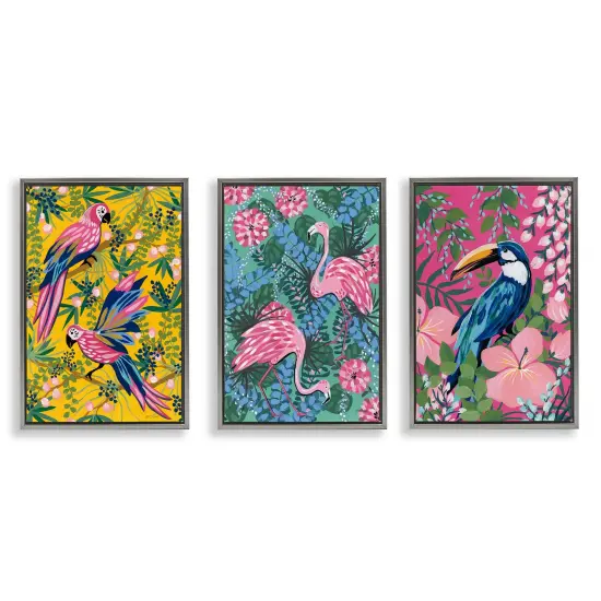 Stupell Industries Tropical Birds & Botanicals 3pc Floater Framed Canvas Wall Art Set Design by Yvette St. Amant {1}