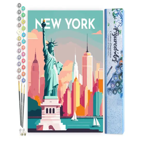 Figured'Art Paint by Numbers for Adults Travel Poster New York 16"x20" - Craft Art Painting DIY Kit Rolled Canvas without frame {1}
