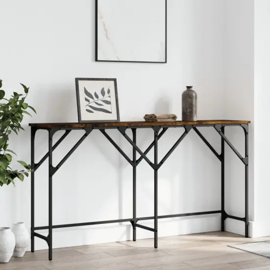 vidaXL Console Table Smoked Oak 55.1"x11.4"x29.5" Engineered Wood {3}