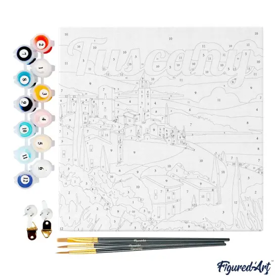 Figured'Art Mini Paint by Numbers Kit for Adults with Frame Travel Poster Tuscany Spring Small format 8"x8" - Craft Art Painting DIY Canvas Already Stretched on a Wooden Frame {4}