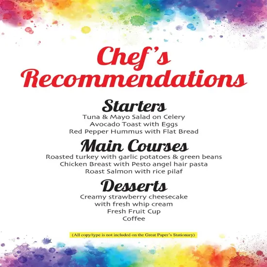 Great Papers! Rainbow Burst Letterhead, for Invitations, Announcements and Personal Messages, Printer Friendly 8.5”x11”, 50 Pack {4}