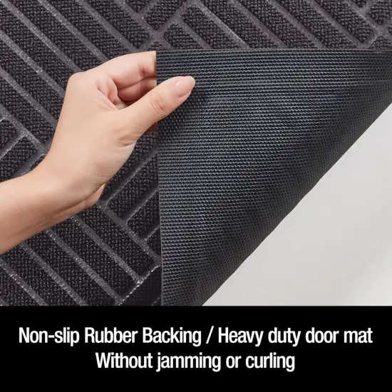 Front Door Mat Outside Entrance, Indoor Outdoor Low Profile Rubber Doormat, Waterproof Heavy Duty Patio Mat, Fade Resistant, Easy Clean All-Weather Durable, Small 17x29.5 inch Grey Striped {3}