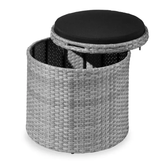 Best Choice Products Round Wicker Ottoman, Multipurpose Furniture w/ Removable Cushion, Steel Frame Gray/Black {1}