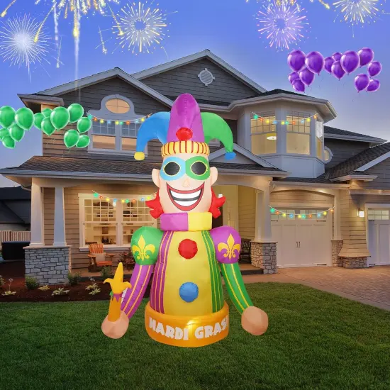 [2025 New] 8FT Huge Clown Inflatable, Mardi Gras Inflatable Decoration Decorations, Build-in LED Lights,Mardi Gras Blow up Outdoor Yard Decorations for Party, Indoor Home Celebration Garden Lawn {1}