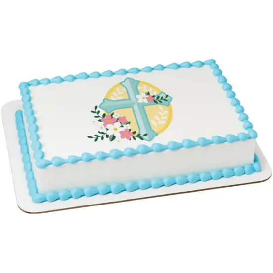 Cross with Flowers Edible Cake Topper Image 1/4 sheet {1}